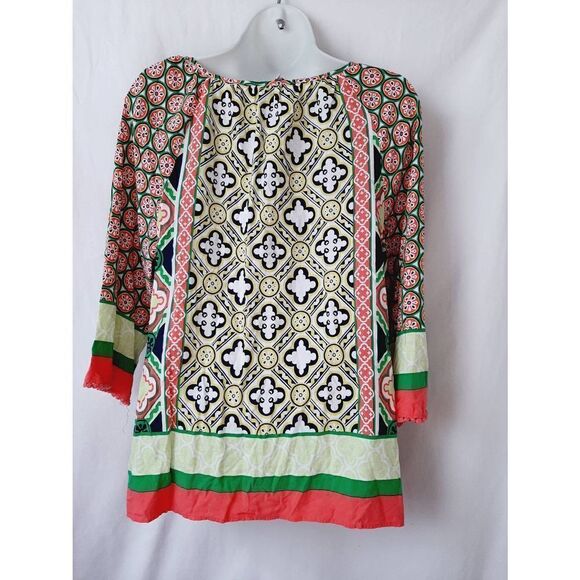 Crown & Ivy pink green peasant medium lace blouse - Picture 2 of 4